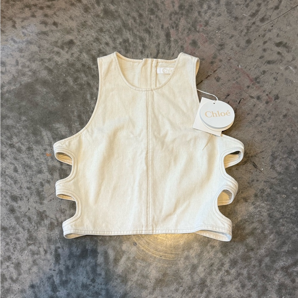 Chloè Cropped Denim Tank Top Holes Off-White Size 42 FR / 10 US